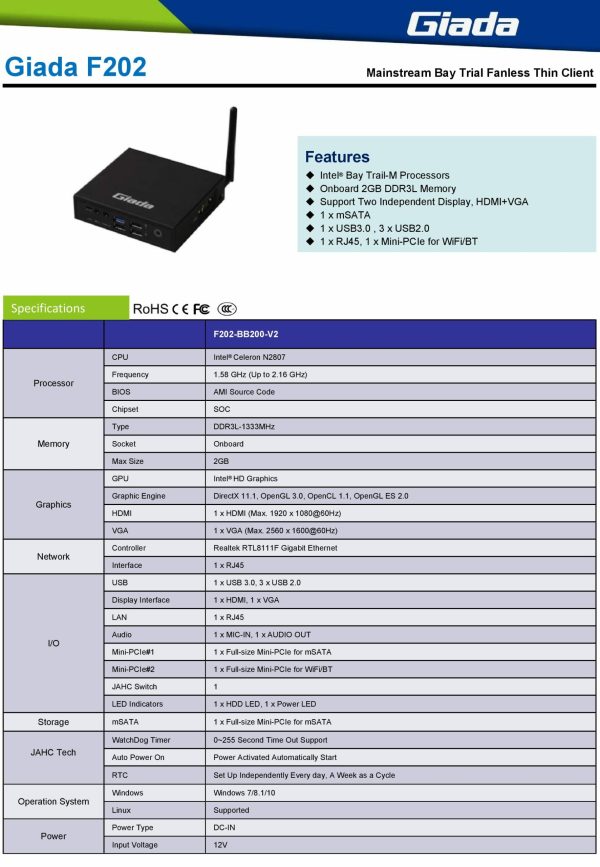 Giada F202 Fanless Celeron N2807 2GB 1xVGA|1xHDMI - Image 5