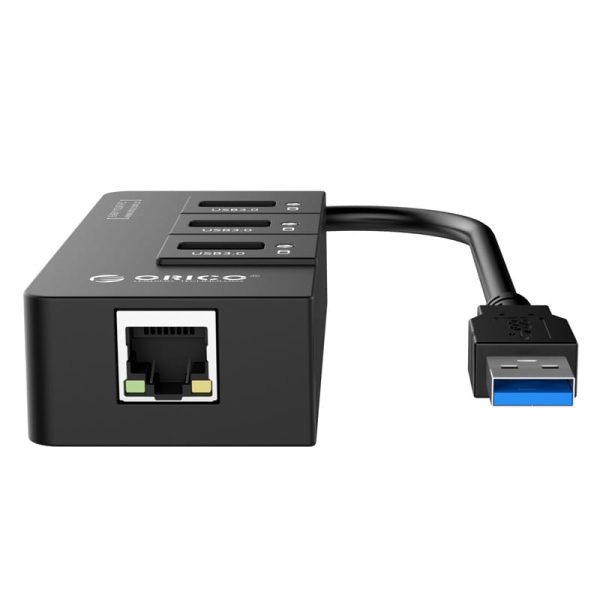 ORICO 3 Port USB3.0 Hub With Gigabit Ethernet Adapter - Black - Image 3