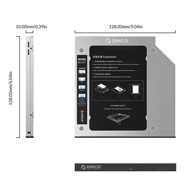 ORICO 9.0mm/9.2mm/9.5mm SATA3.0 Optical Caddy Drive - Silver - Image 4